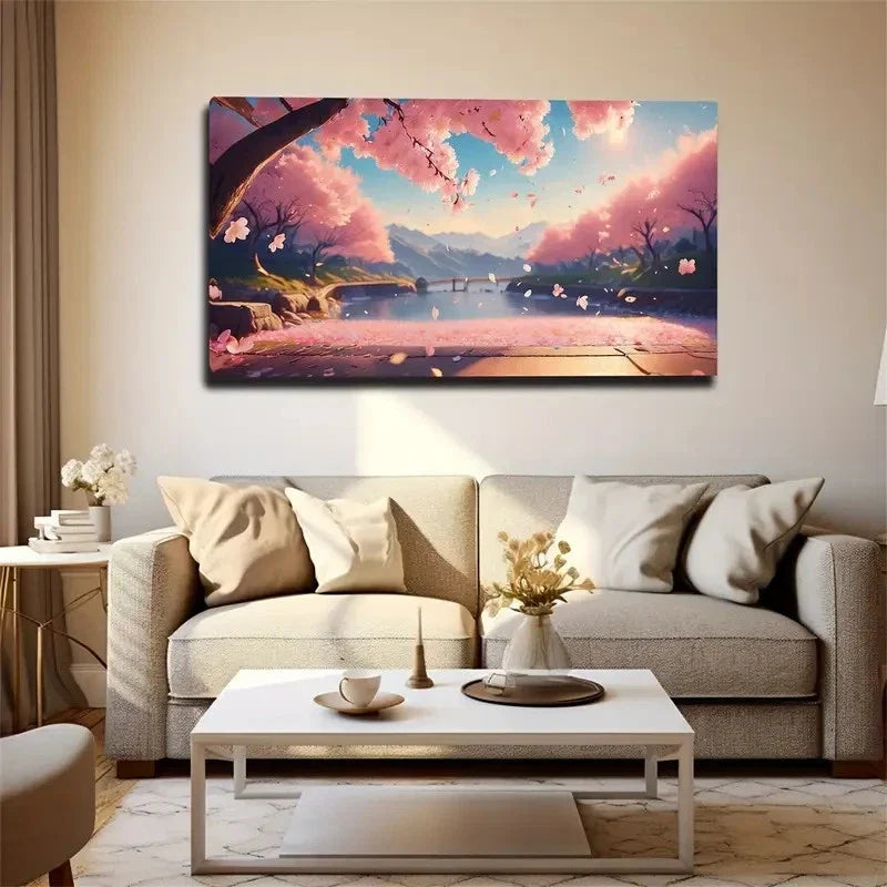 Pink Leaves Dreamlike Wall Art Canvas Office Home Room Framed 80x45cm