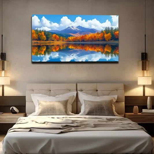 Serene Mountain and Lake Wall Art canvas office home room framed 120x60cm