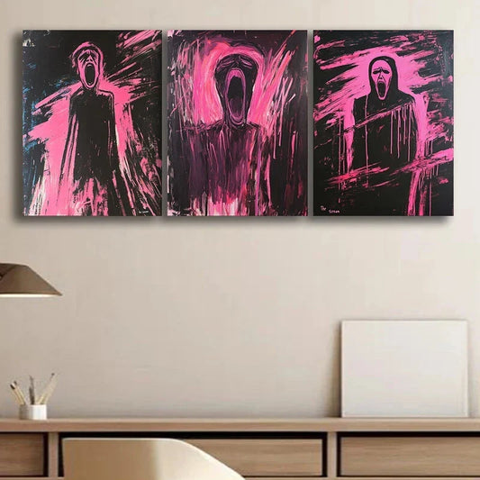 3pcs Abstract Pink Themed Neon Skeletons Metal Print Ready to Hang Art