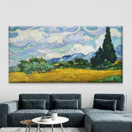 Classic Wheat Field Landscape Wall Art Canvas Office Home Room Framed 80x45cm