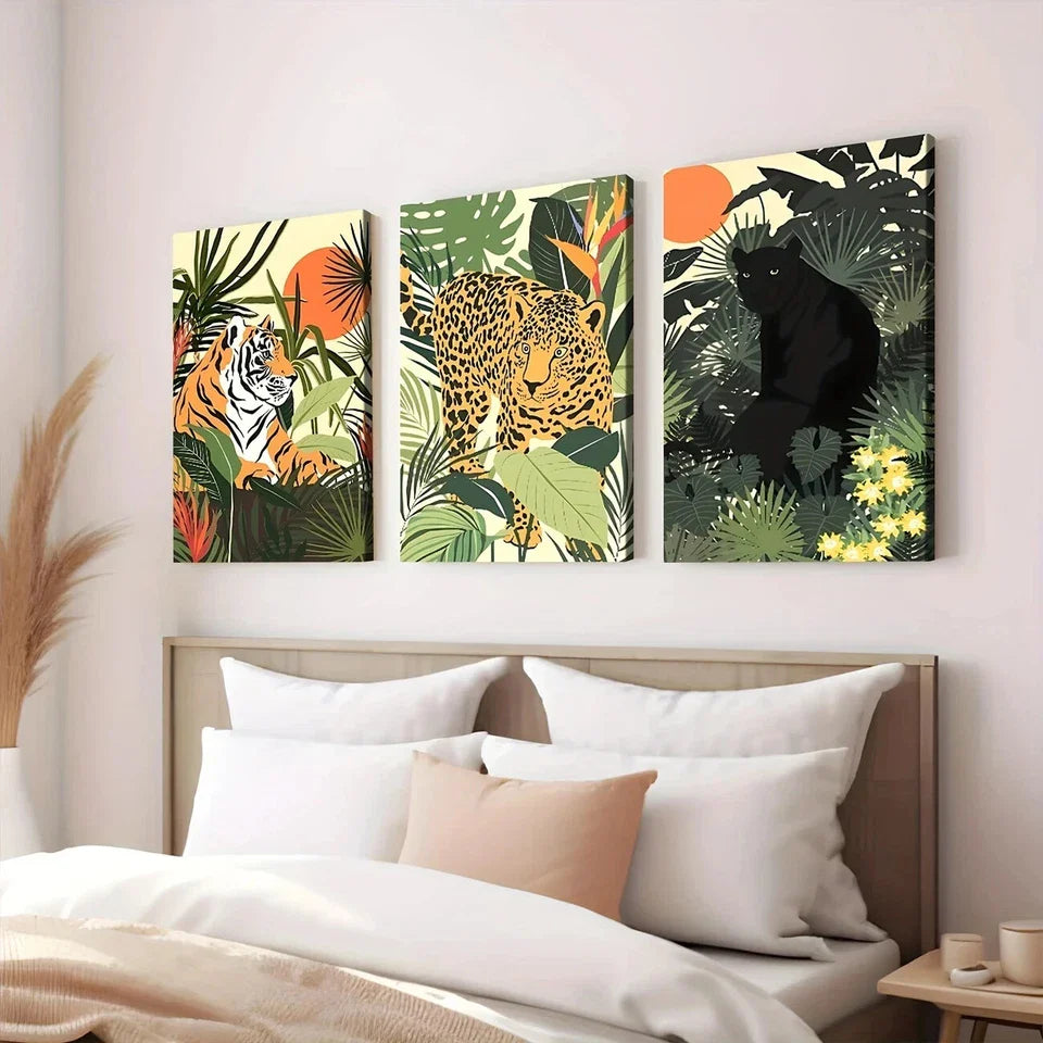 3pcs Classic Modern Jungle Animal Tiger Nature Wall Art Set Canvas Framed 40x60cm - High Quality Print 100% Australian Made Wall Canvas Ready to Hang