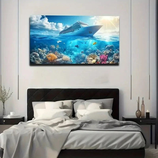 Vibrant Underwater Scene Ocean Wall Art Canvas Office Home Room Framed 120x60cm