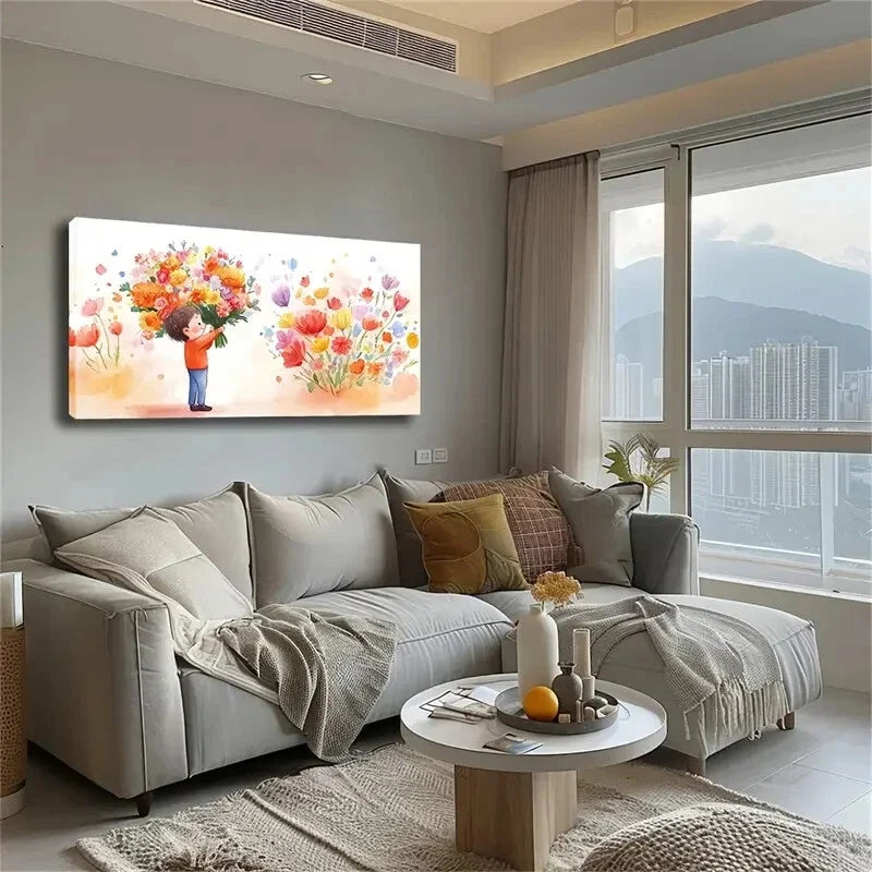 Child Holding Colorful Flower Wall Art Canvas Office Home Room Framed 120x60cm