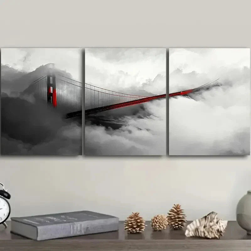 3pcs Golden Gate Bridge Scenic View Metal Print Ready to Hang Art