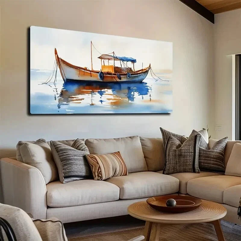 Traditional Wooden Boat Wall Art Canvas Office Home Room Framed 120x60cm