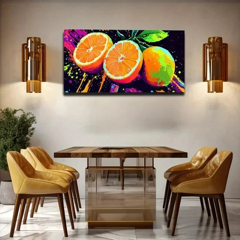 Vibrant Orange and Citrus Fruit Wall Art Canvas Office Home Room Framed 120x60cm