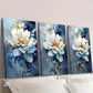 3pcs Modern Luxury Blue and White Floral Wall Art Set Canvas Framed 40x60cm - High Quality Print 100% Australian Made Wall Canvas Ready to Hang