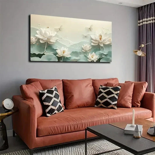 White for Lotus Flowers Wall Art canvas office home room framed 120x60cm