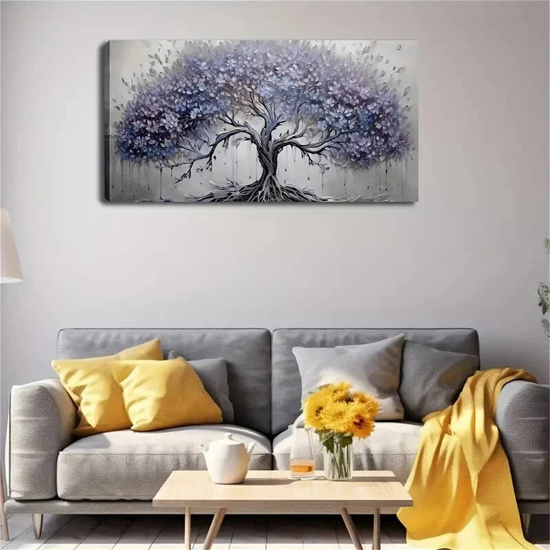 Blue Purple Leaves Decor Wall Art Canvas Office Home Room Framed 120x60cm