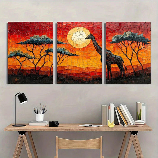 3pcs Animal Theme Mosaic Classic Painting Metal Print Ready to Hang Art
