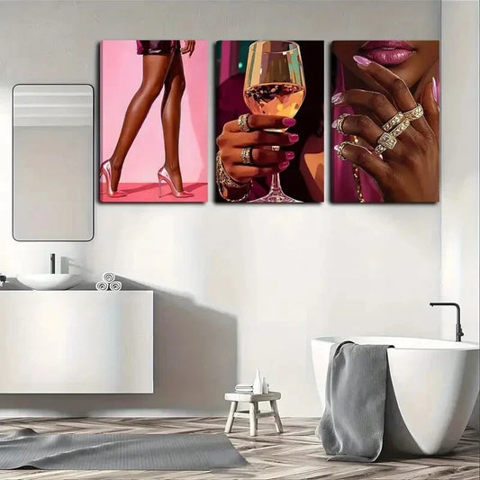 3pcs African American Women in Fashion,Metal Print Ready to Hang Art
