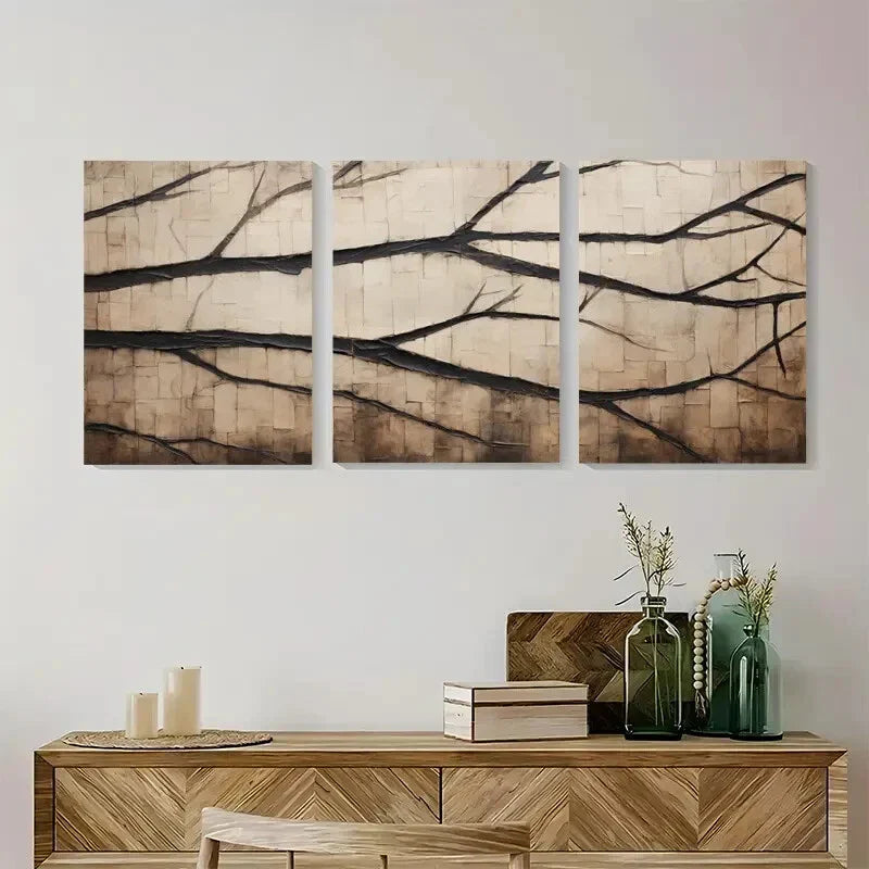 3pcs Modern Rustic Tree Branch Wall Art Set Canvas Framed 40x60cm - High Quality Print 100% Australian Made Wall Canvas Ready to Hang