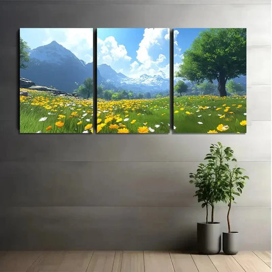 3pcs Vibrant Mountain & Meadow Scenery Wall Art Set Canvas Framed 40x60cm - High Quality Print 100% Australian Made Wall Canvas Ready to Hang