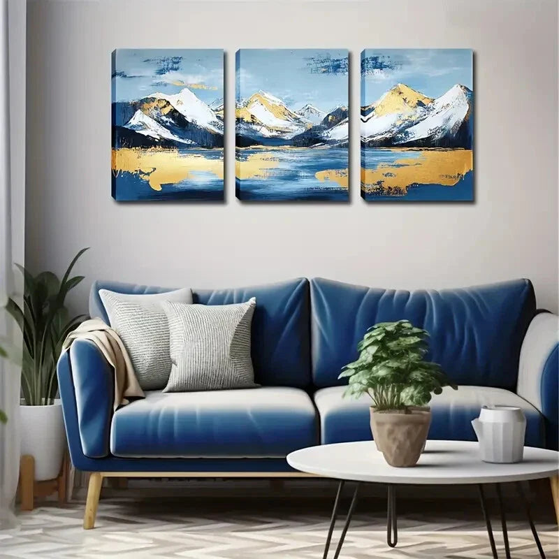 3pcs White Hillside with Golden Touch, Eco-Style Wall Art Set Canvas Framed 40x60cm - High Quality Print 100% Australian Made Wall Canvas Ready to Hang