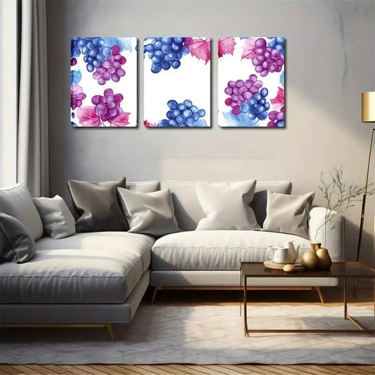 3pcs The Grape Figurative Style Wall Art Set Canvas Framed 40x60cm - High Quality Print 100% Australian Made Wall Canvas Ready to Hang