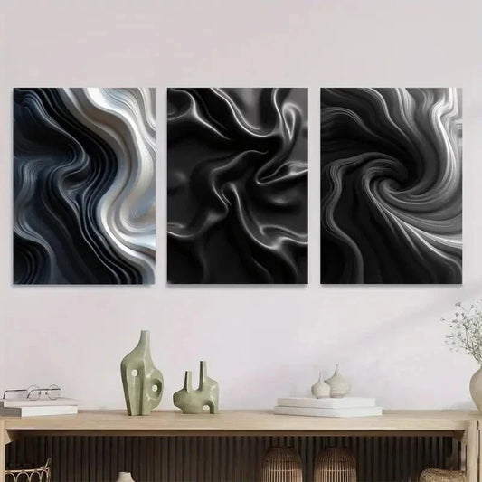 3pcs Modern Abstract Black and White Metal Print Ready to Hang Art