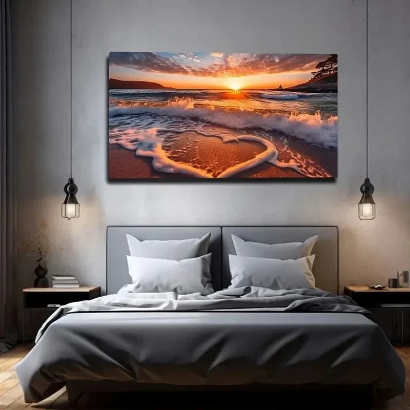 Heart-Shaped Waves Under The Wall Art Canvas Office Home Room Framed 120x60cm