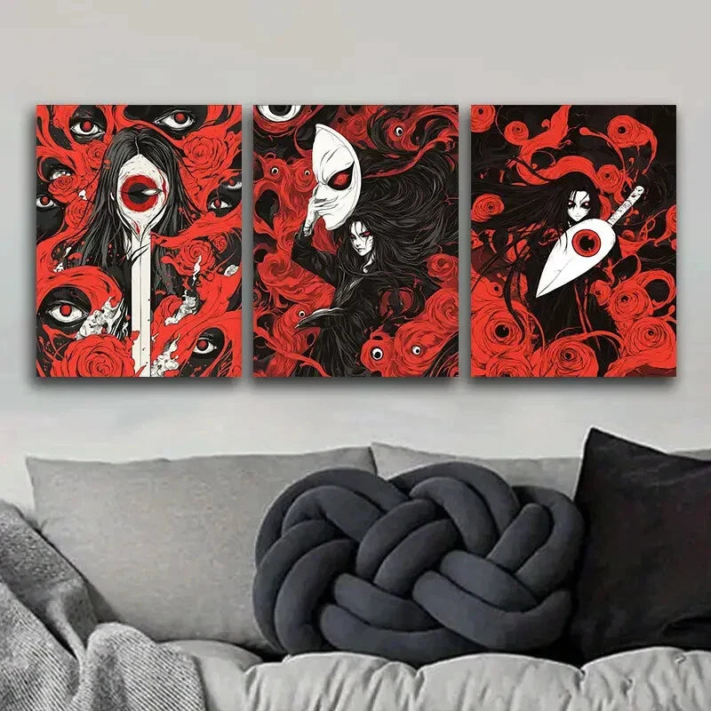3pcs Red Ghost Art Painting Metal Print Ready to Hang Art