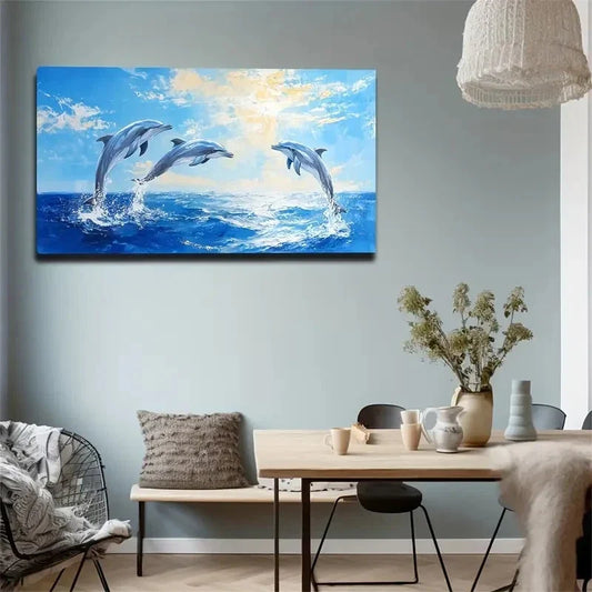 Colorful Happy Dolphin Wall Art Canvas Office Home Room Framed 120x60cm