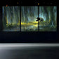 3pcs Cute Panda Forest Pond Stunning Golden Metal Print Ready to Hang Art
