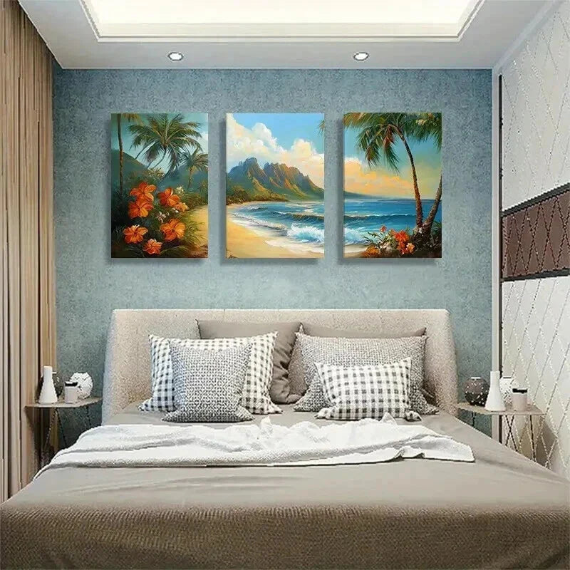 3pcs Hawaiian Paradise Beach Nature Perfect Wall Art Set Canvas Framed 40x60cm - High Quality Print 100% Australian Made Wall Canvas Ready to Hang