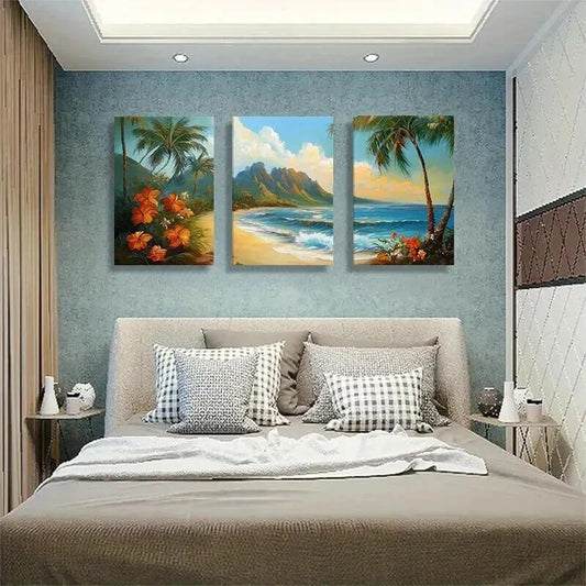 3pcs Hawaiian Paradise Beach Nature Perfect Wall Art Set Canvas Framed 40x60cm - High Quality Print 100% Australian Made Wall Canvas Ready to Hang