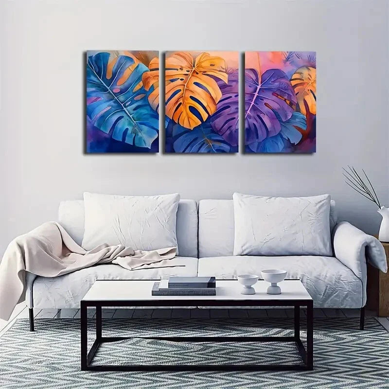 3pcs Gorgeous Turtle Back Bamboo Leaf Wall Art Set Canvas Framed 40x60cm - High Quality Print 100% Australian Made Wall Canvas Ready to Hang