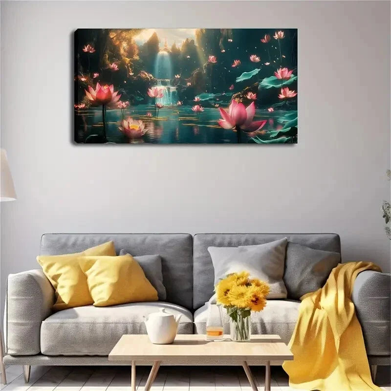 Water Lilies with Vibrant Petal Wall Art Canvas Office Home Room Framed 120x60cm