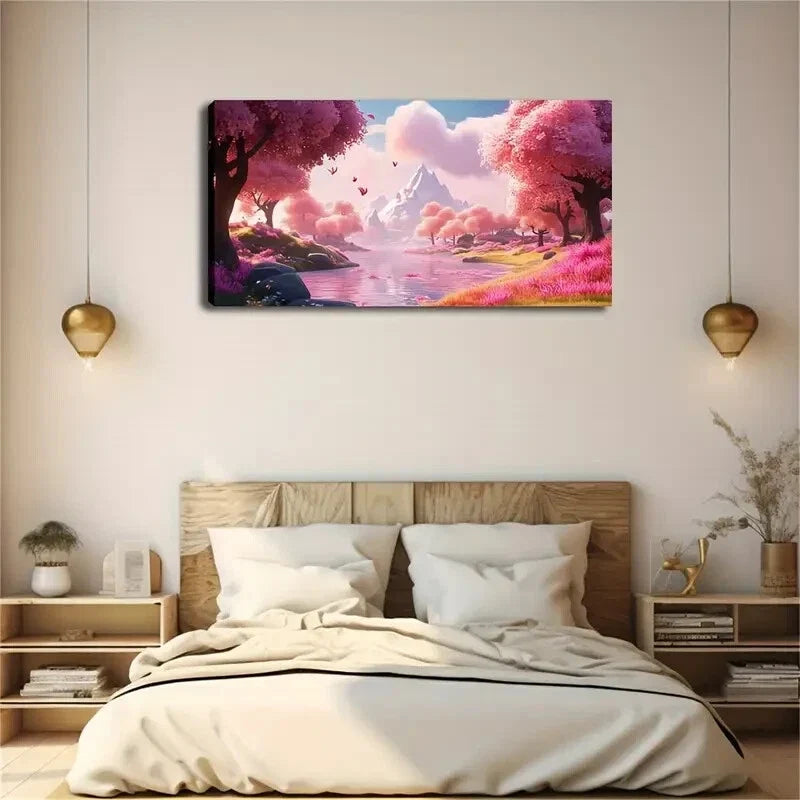 Watercolor Cherry Blossom Pink Wall Art Canvas Office Home Room Framed 120x60cm