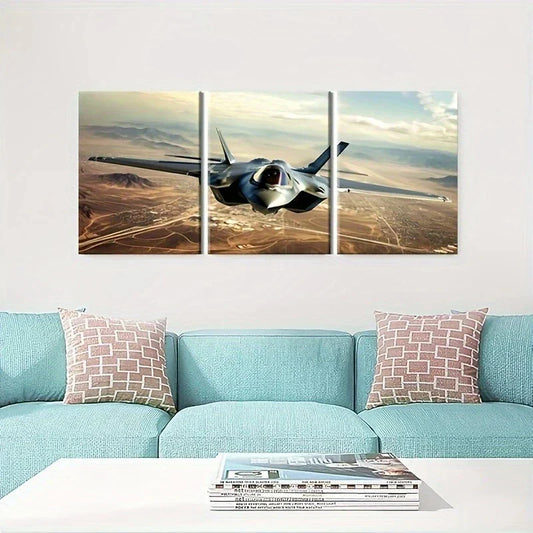 3pcs Military Theme Fighter Jet Metal Print Ready to Hang Art