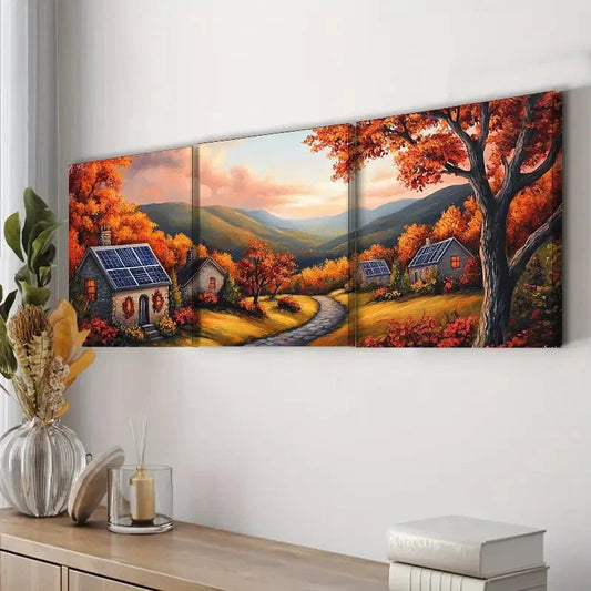 3pcs Autumn Sun House Waterproof Nature Perfect Wall Art Set Canvas Framed 40x60cm - High Quality Print 100% Australian Made Wall Canvas Ready to Hang
