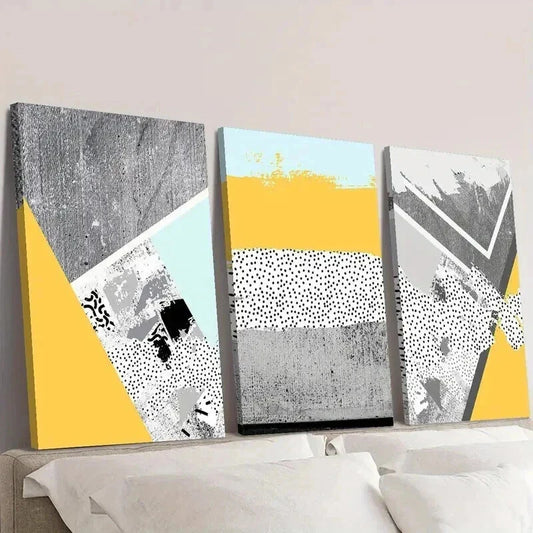 3pcs Yellow Gray Black Geometric Shapes Wall Art Set Canvas Framed 40x60cm - High Quality Print 100% Australian Made Wall Canvas Ready to Hang