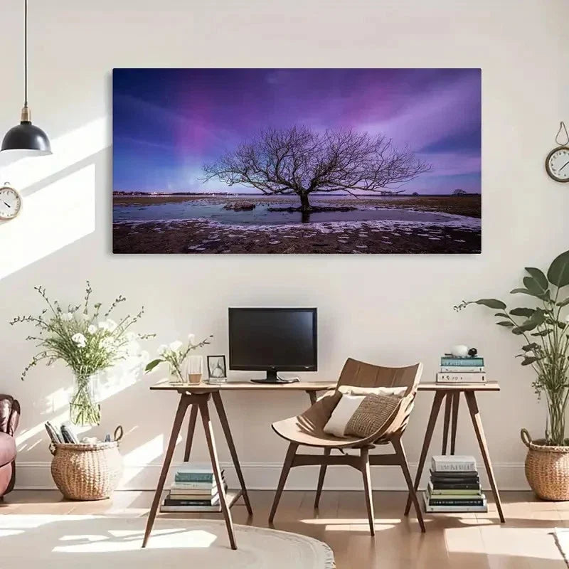 Serene Northern Lights Scenery Wall Art Canvas Office Home Room Framed 120x60cm