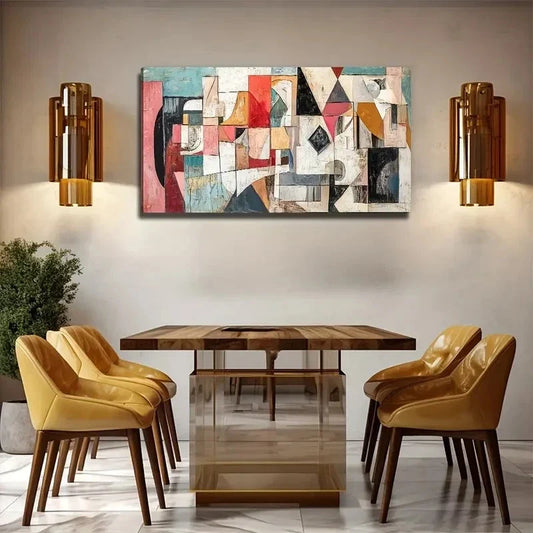 Abstract Color Block Geometric Wall Art Canvas Office Home Room Framed 120x60cm