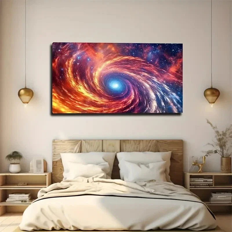 Vibrant Spiral Nebula Galaxy Wall Art Canvas Office Home Room Framed 120x60cm