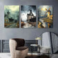 3pcs Vintage Train Station and Windmill Metal Print Ready to Hang Art