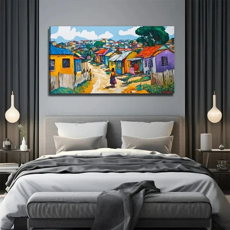 A Large Area Colorful Houses Wall Art Canvas Office Home Room Framed 120x60cm