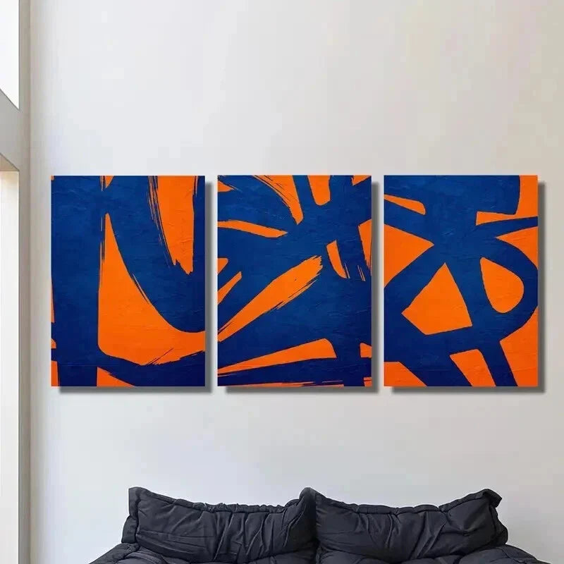 3pcs Orange & Blue Hand in Hand Design Wall Art Set Canvas Framed 40x60cm - High Quality Print 100% Australian Made Wall Canvas Ready to Hang