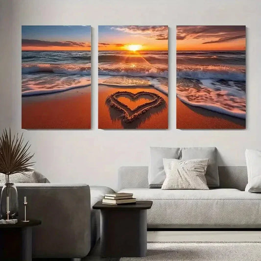 3pcs Ocean Sunset Sand Beach Landscape Metal Print Ready to Hang Art