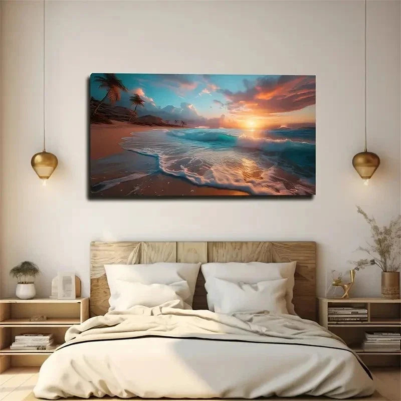 Empty Beach Scene Perfect Wall Art Canvas Office Home Room Framed 80x45cm