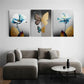3pcs Blue Golden Flowers luxury Butterfly Metal Print Ready to Hang Art