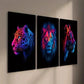 3pcs Neon Wild Animals Leopard Lion and Tiger Wall Art Set Canvas Framed 40x60cm - High Quality Print 100% Australian Made Wall Canvas Ready to Hang