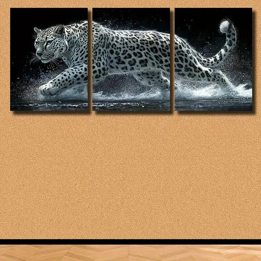3pcs White Leopard Panther Mural Wall Art Set Canvas Framed 40x60cm - High Quality Print 100% Australian Made Wall Canvas Ready to Hang