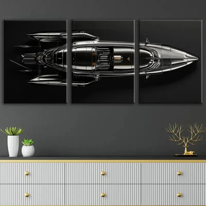 3pcs Vintage Fashion Black Cool Aircraft Darks Wall Art Set Canvas Framed 40x60cm - High Quality Print 100% Australian Made Wall Canvas Ready to Hang