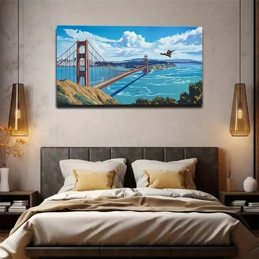 Golden Gate Bridge Blue Sky Wall Art Canvas Office Home Room Framed 120x60cm
