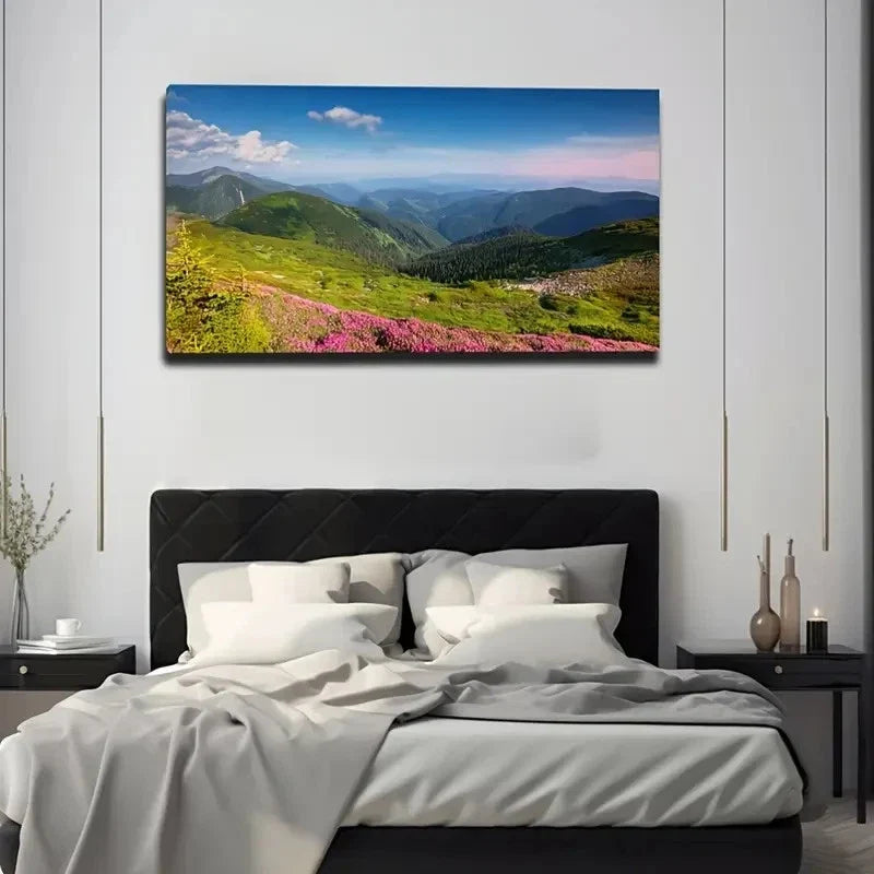 Mountains Wide View Wall Art Canvas Office Home Room Framed 120x60cm