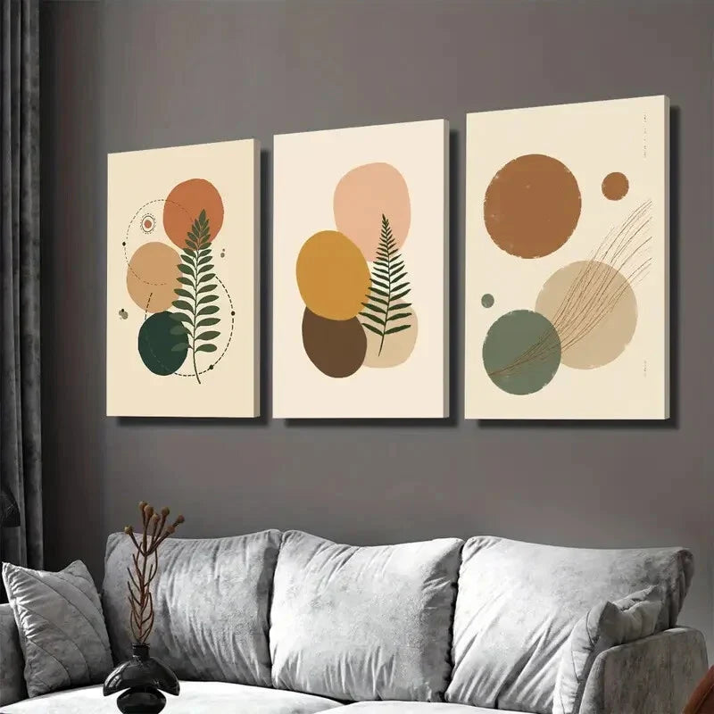 3pcs Modern Abstract 3 Botanical Green Wall Art Set Canvas Framed 40x60cm - High Quality Print 100% Australian Made Wall Canvas Ready to Hang