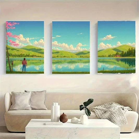 3pcs A Peaceful Scene With a Majestic Metal Print Ready to Hang Art