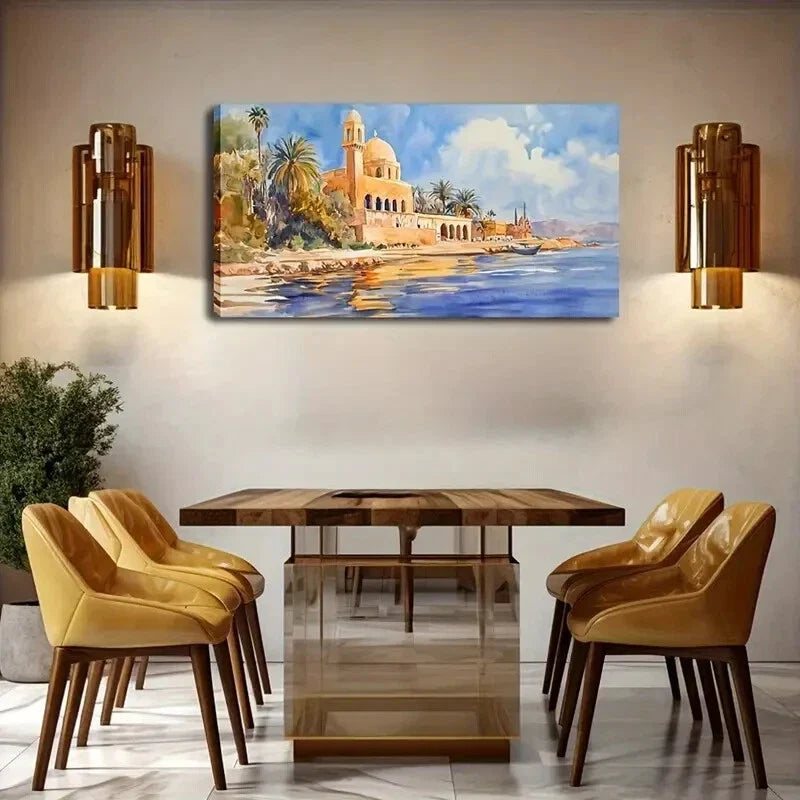 Beach Town Scenery Realistic Wall Art Canvas Office Home Room Framed 120x60cm