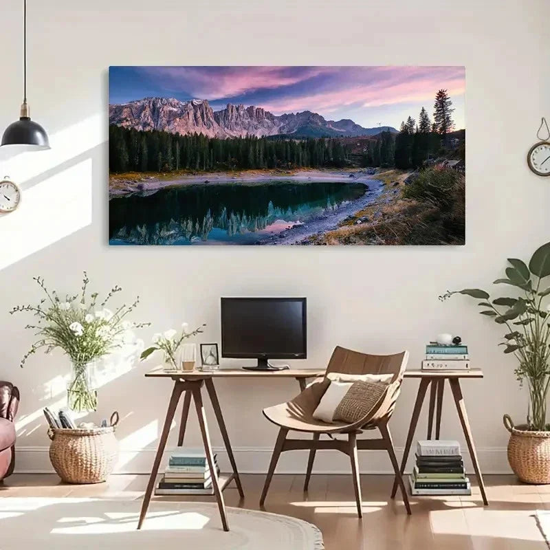 Wooden Mountain Reflection Tree Wall Art Canvas Office Home Room Framed 120x60cm